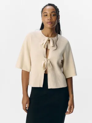 OBJUlla Short-Sleeved Knitted Cardigan - Sandshell