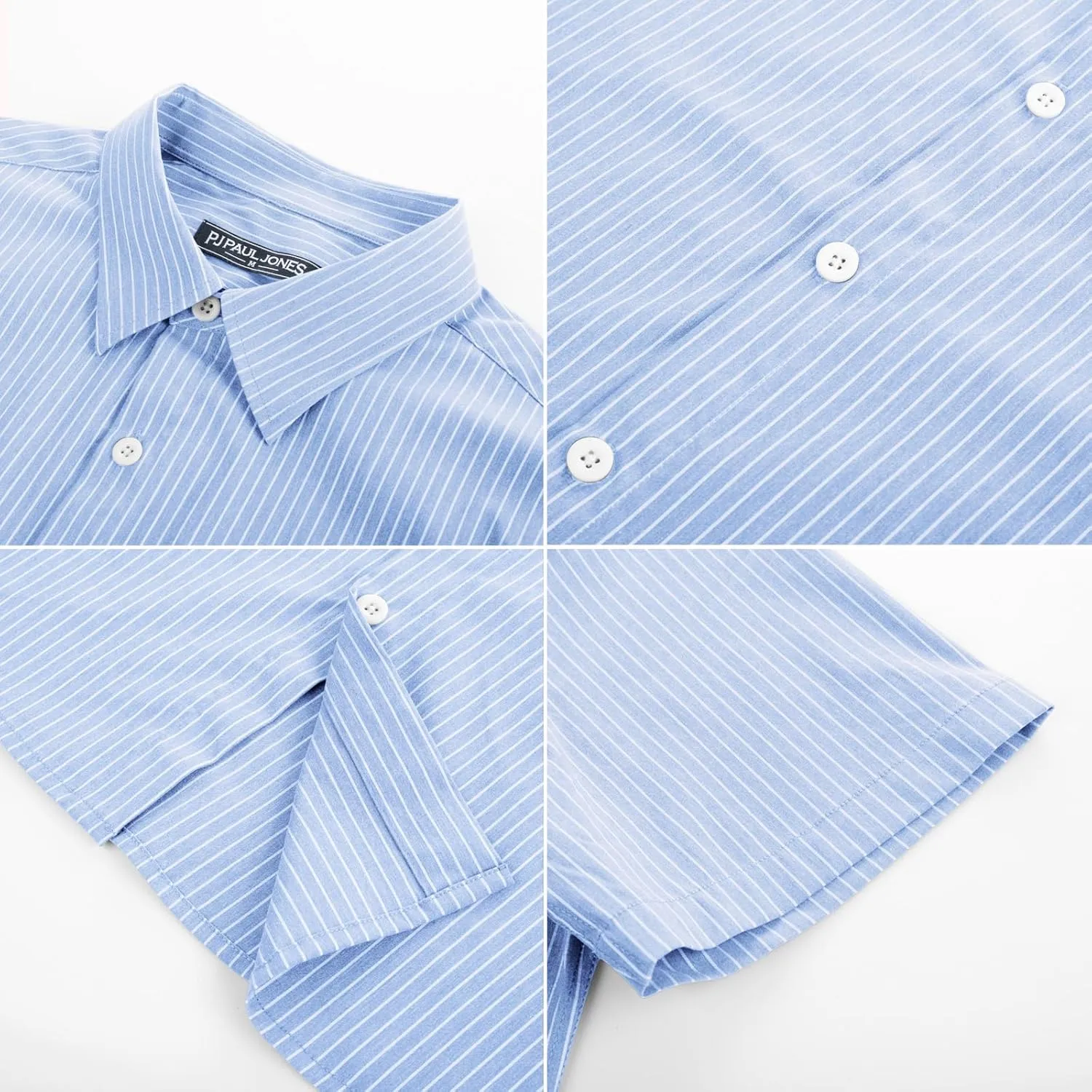 PJ PAUL JONES Mens Regular Fit Striped Dress Shirt Short Sleeve Button Down Shirts