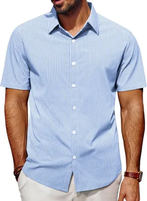 PJ PAUL JONES Mens Regular Fit Striped Dress Shirt Short Sleeve Button Down Shirts