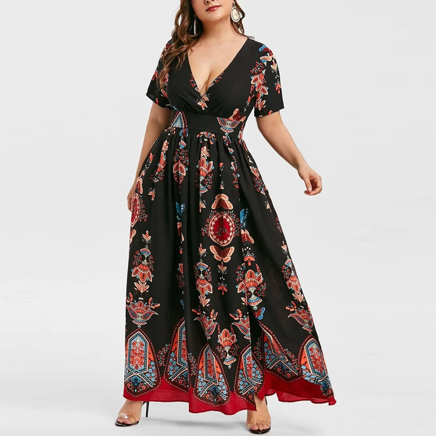 Plus Size Dresses for Women 2024 Spring Summer Fashion Floral Boho Maxi Dress Flowy Bodycon Wedding Guest Sundress
