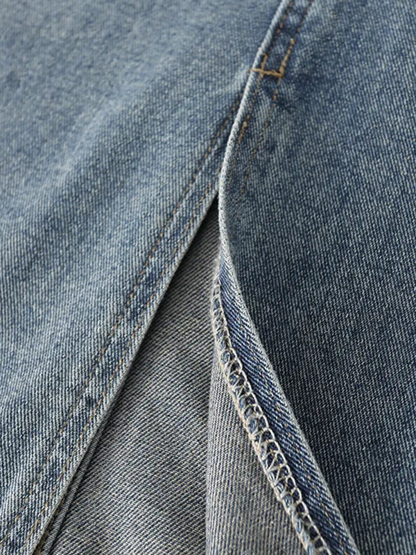Pockets Split-front Split-Joint A-line Denim Skirts Bottoms