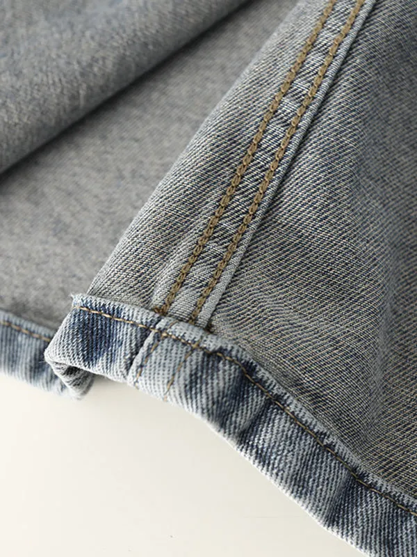 Pockets Split-front Split-Joint A-line Denim Skirts Bottoms