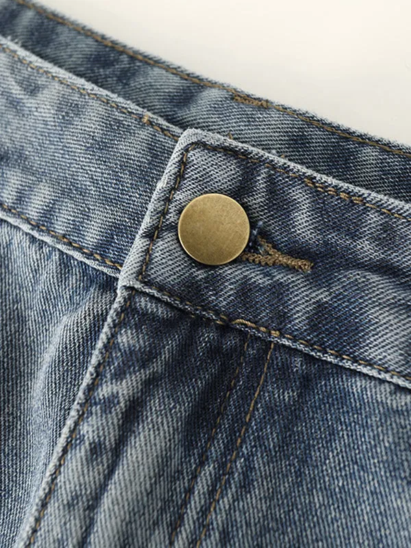 Pockets Split-front Split-Joint A-line Denim Skirts Bottoms