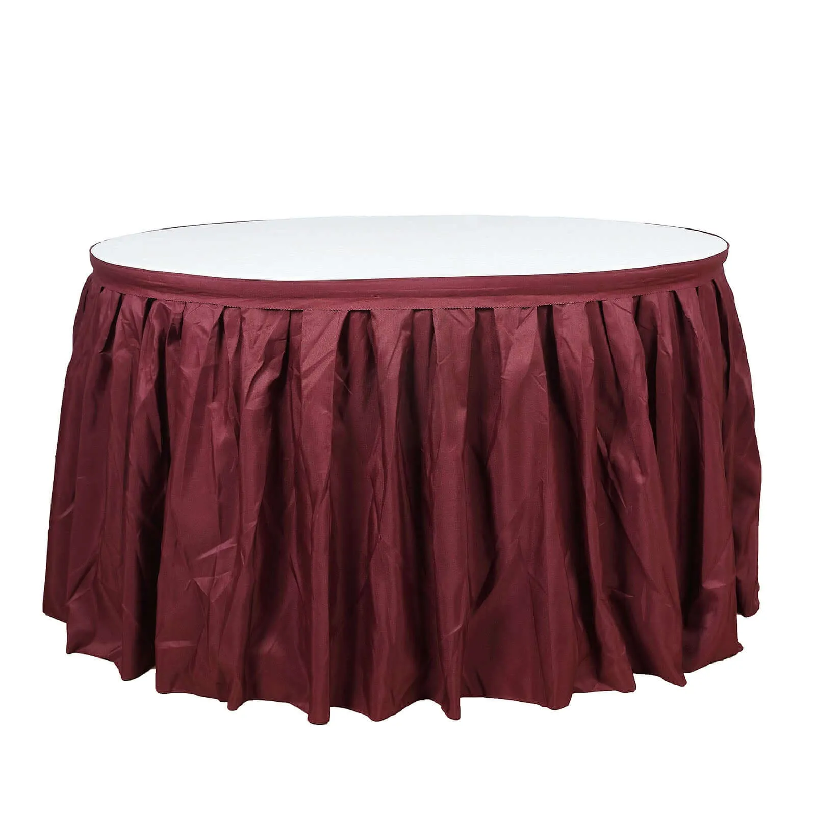 Polyester Table Skirt 14ft Burgundy - Stylish Pleated Table Cover