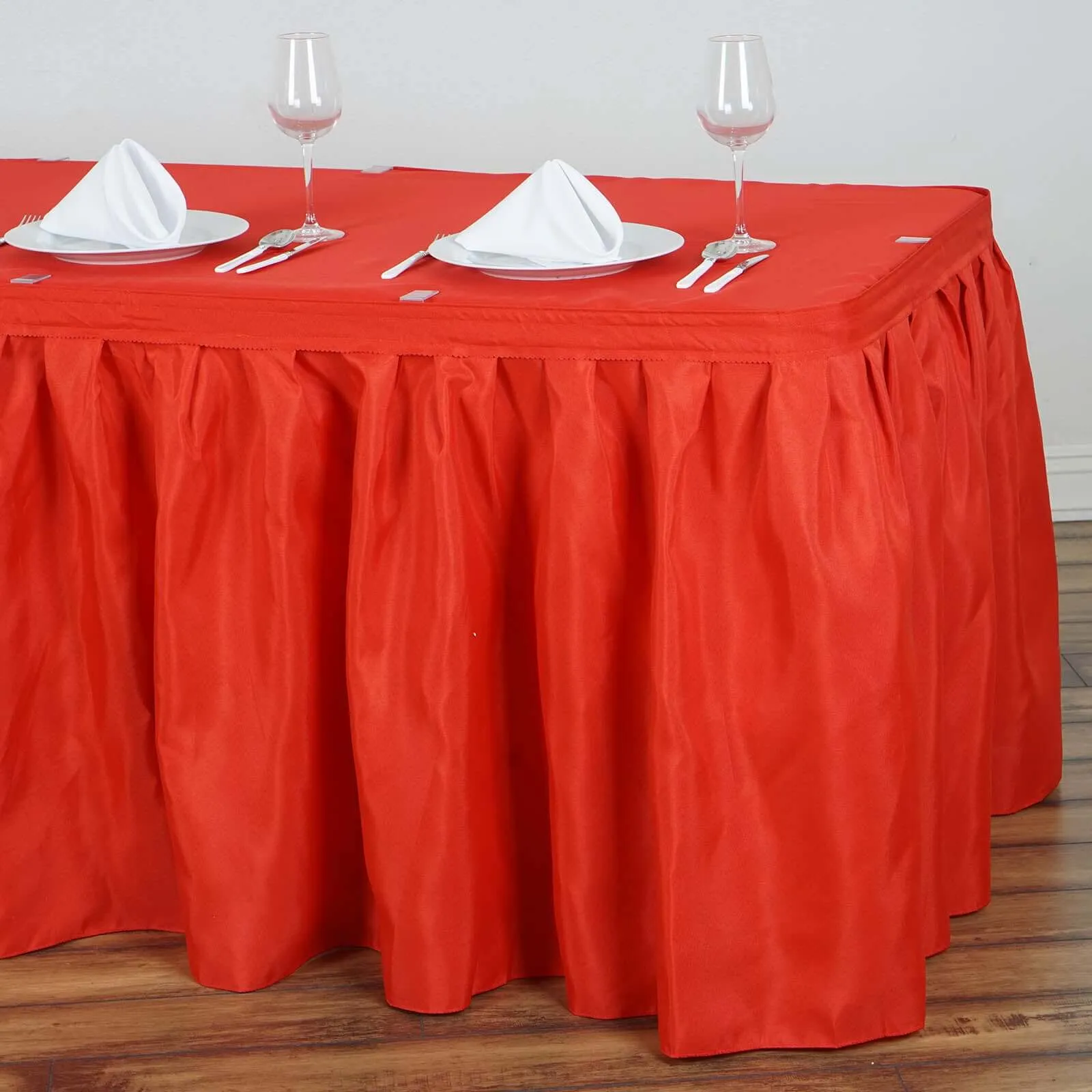 Polyester Table Skirt 14ft Red - Stylish Pleated Table Cover