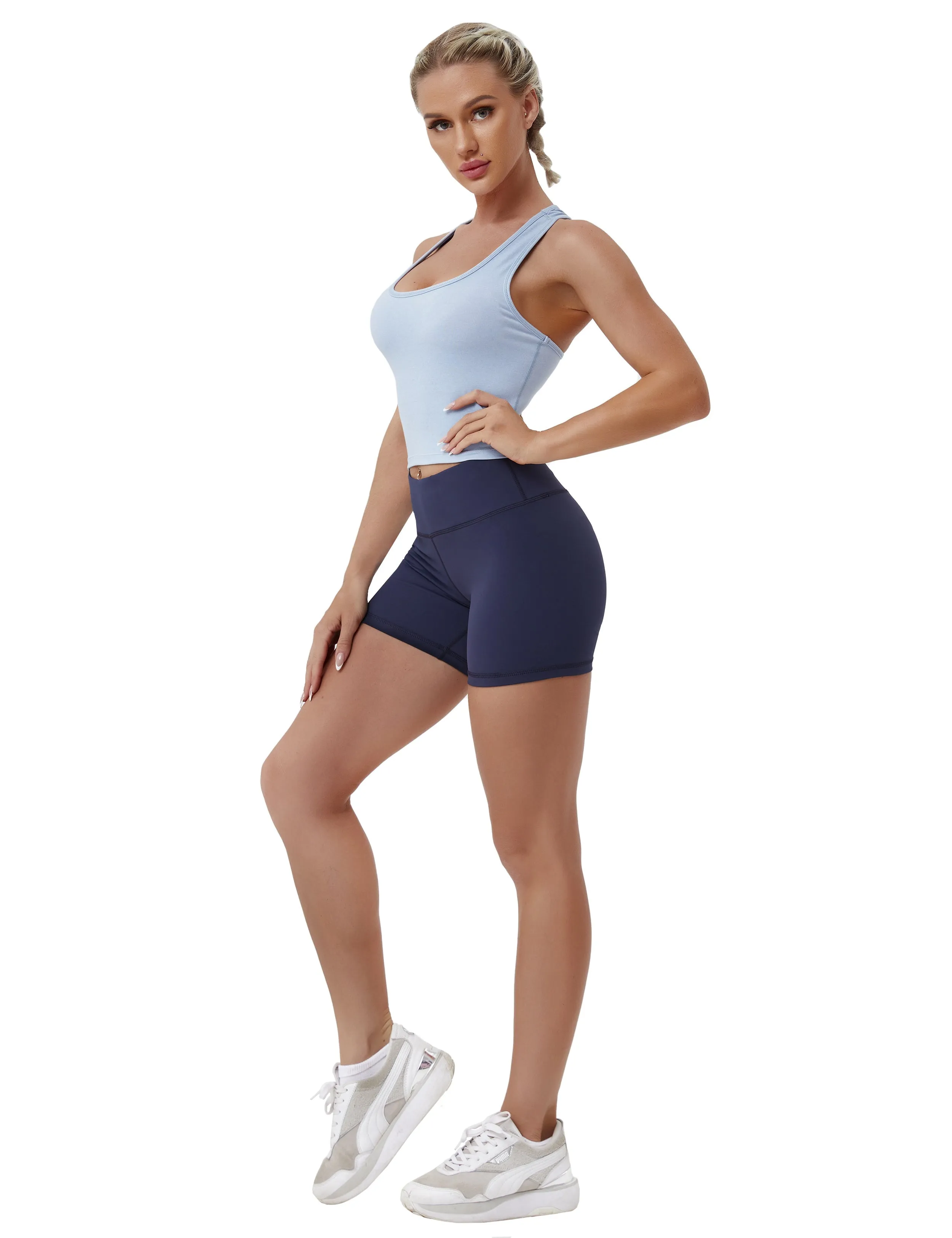 Racerback Athletic Crop Tank Tops heatherblue_Tall Size