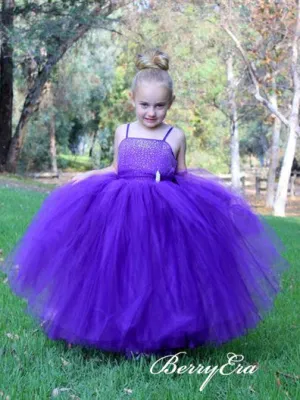 Spaghetti Lovely Beaded Tulle Flower Girl Dresses