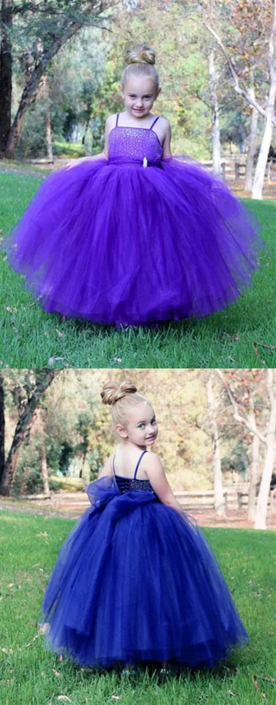 Spaghetti Lovely Beaded Tulle Flower Girl Dresses