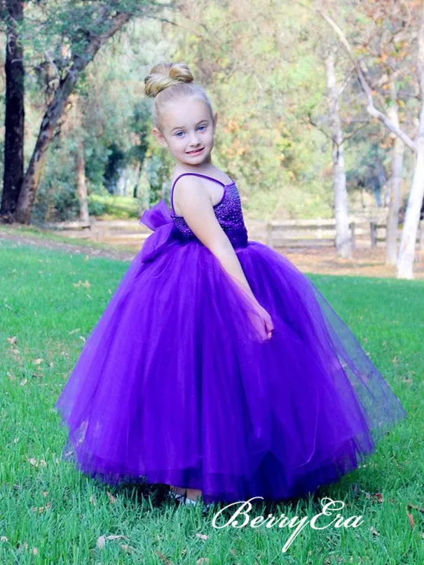 Spaghetti Lovely Beaded Tulle Flower Girl Dresses