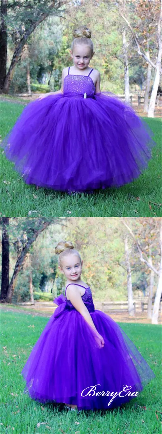 Spaghetti Lovely Beaded Tulle Flower Girl Dresses