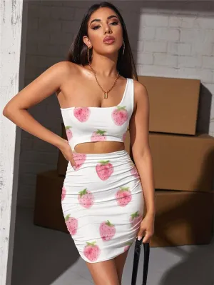 Strawberry Dresses Women Lovely 3d Print Painting Vestido Sexy Harajuku Pleating