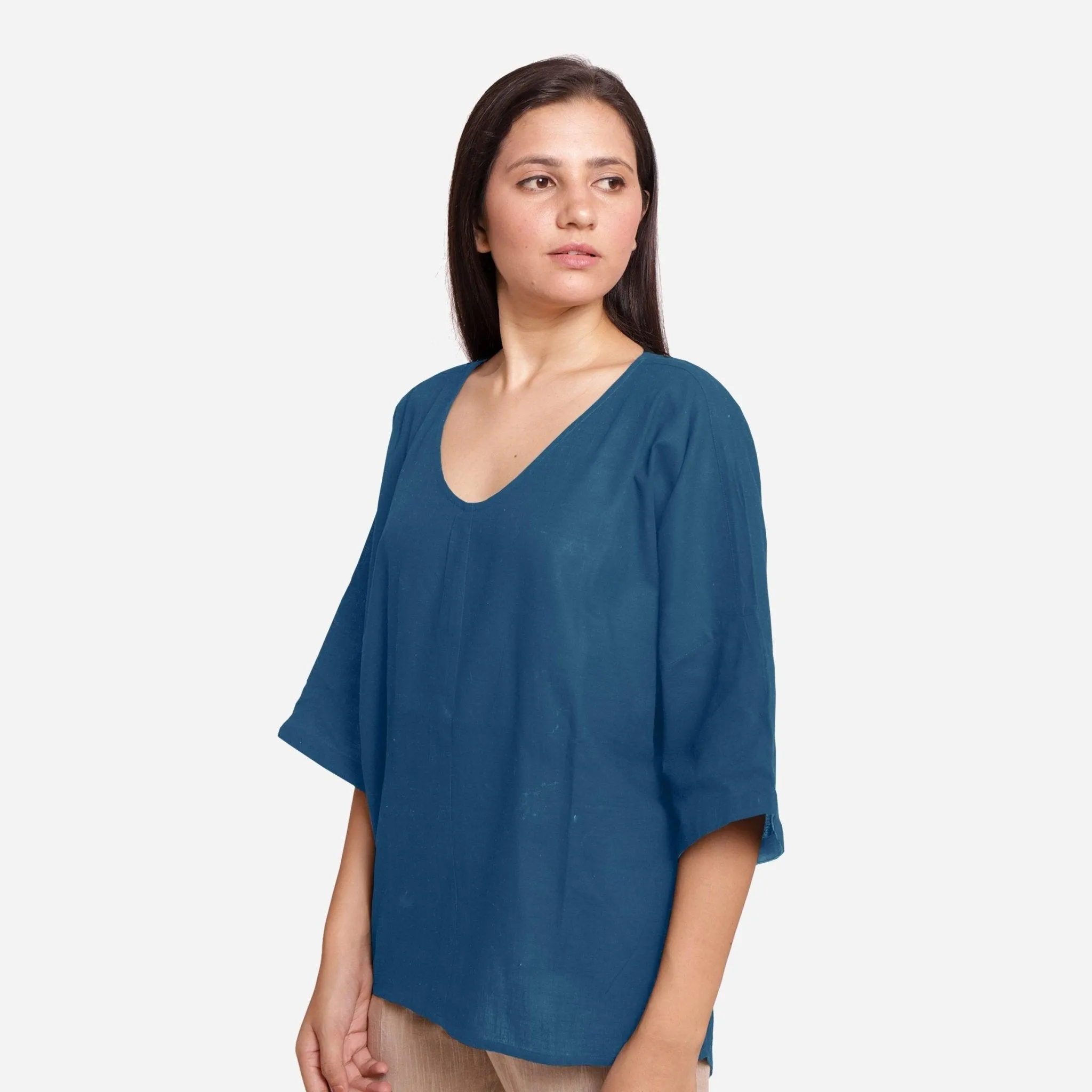 Teal 100% Cotton High-Low Drop Shoulder Top