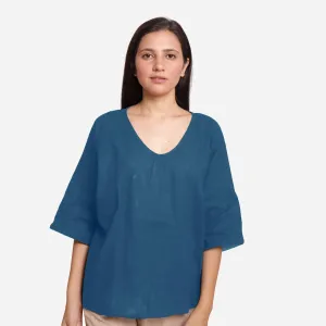 Teal 100% Cotton High-Low Drop Shoulder Top