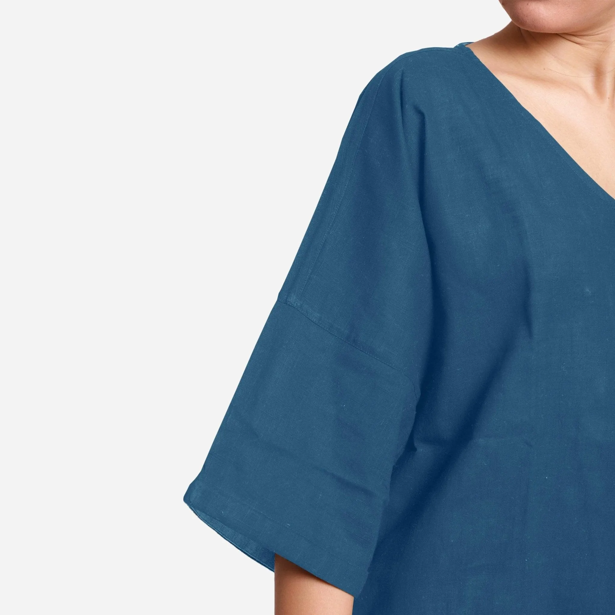 Teal 100% Cotton High-Low Drop Shoulder Top