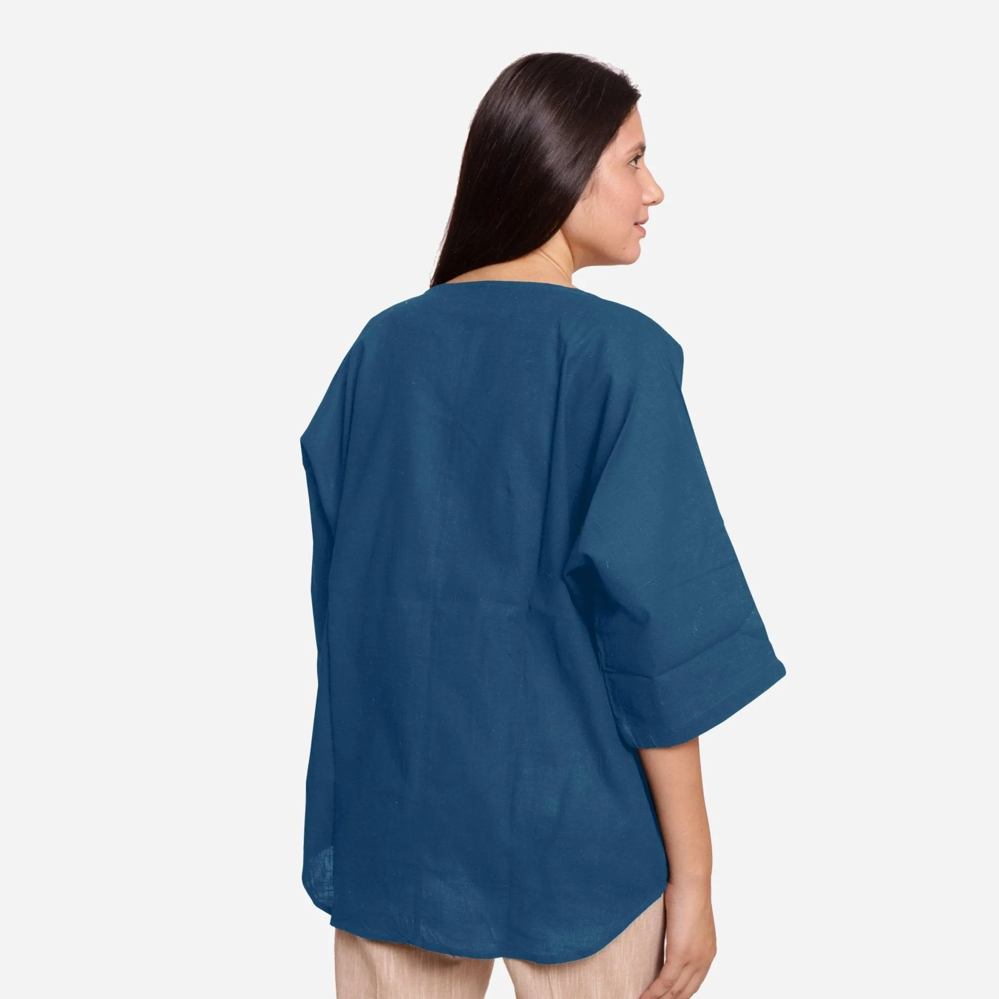 Teal 100% Cotton High-Low Drop Shoulder Top