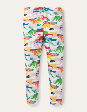 White Dinosaur Print Leggings-Ivory Dinosaur Sunset
