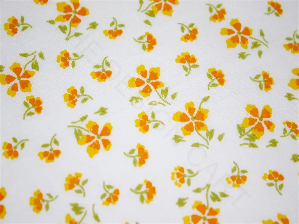 White Yellow Flowers Pure Cotton Fabric