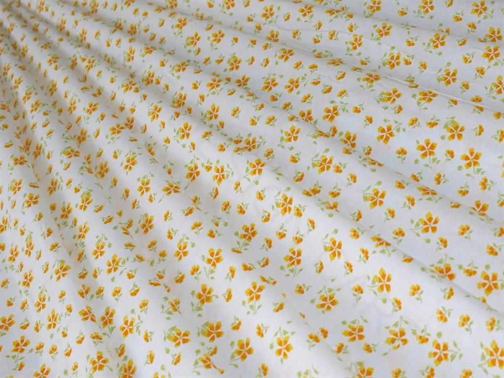 White Yellow Flowers Pure Cotton Fabric