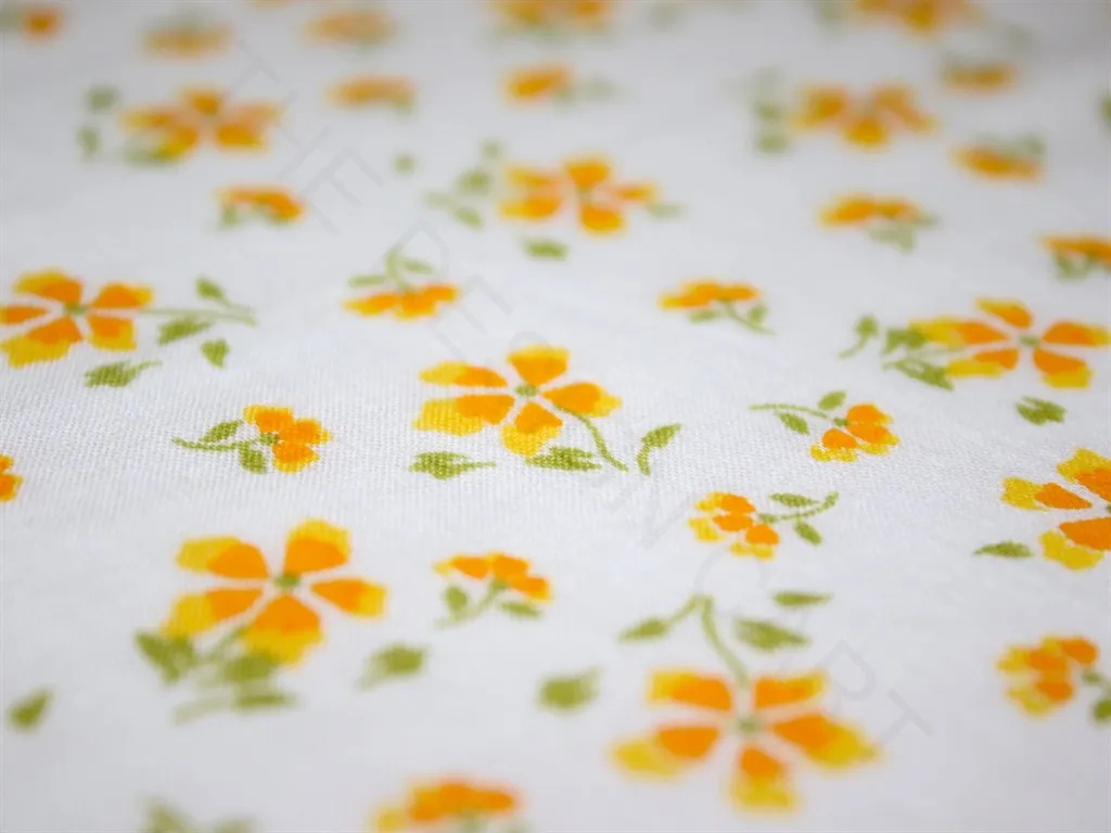 White Yellow Flowers Pure Cotton Fabric