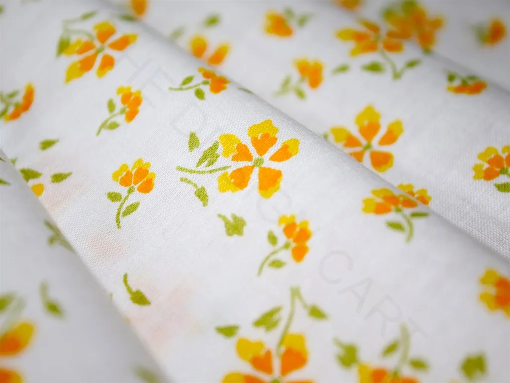 White Yellow Flowers Pure Cotton Fabric