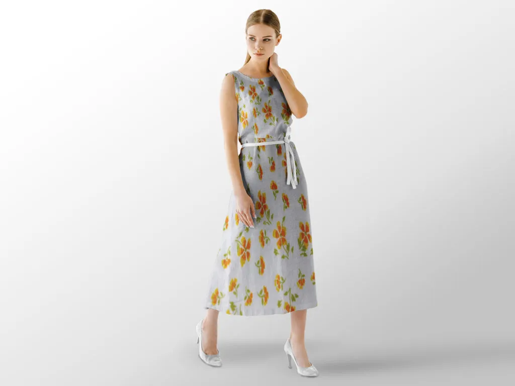 White Yellow Flowers Pure Cotton Fabric