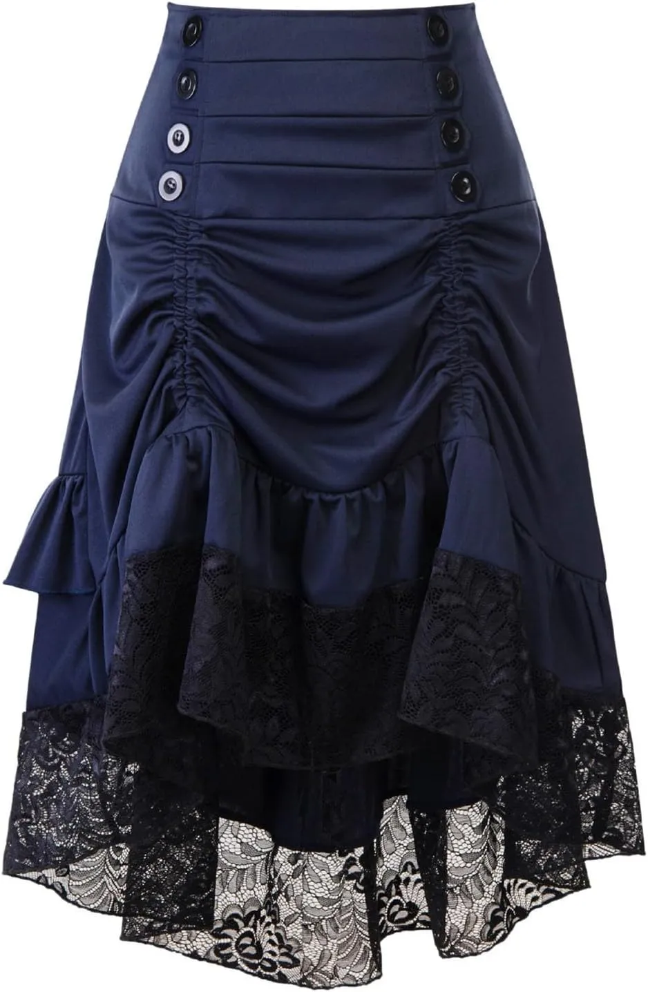 Women Steampunk Victorian Renaissance Gothic Lace Ruffled Skirts Vintage Court Style High Low Hem Midi Gothic Skirt