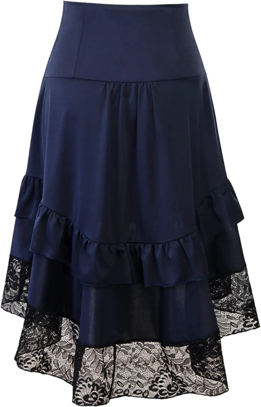 Women Steampunk Victorian Renaissance Gothic Lace Ruffled Skirts Vintage Court Style High Low Hem Midi Gothic Skirt