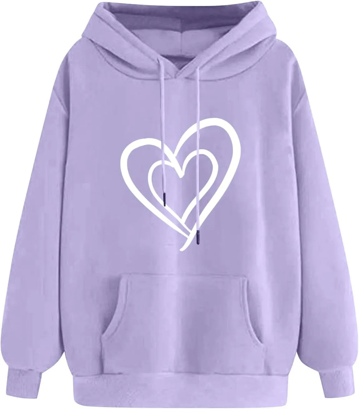 Women's Graphic Hoodies Classic Heart Print Sweatshirt Oversized Valentine's Day Drawstring Pullover with Pockets