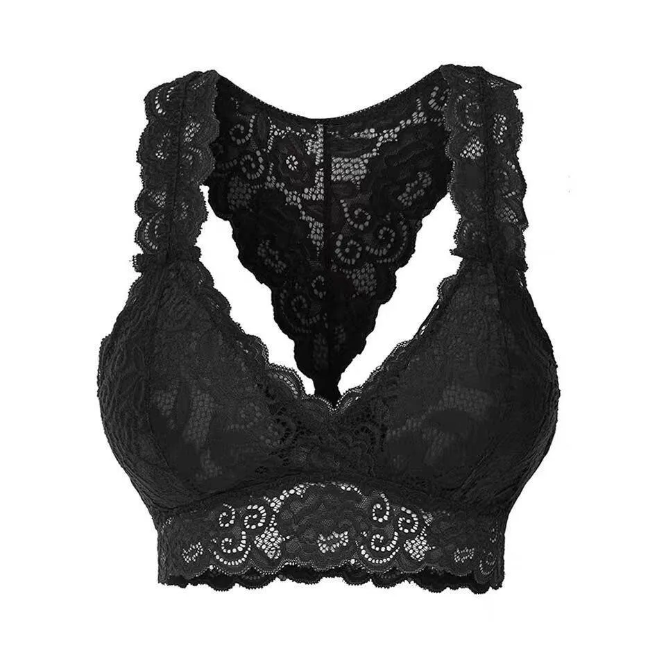 Womens Sexy Racerback Lace Bralette Bustier Breathable Crop Top Lace Bra