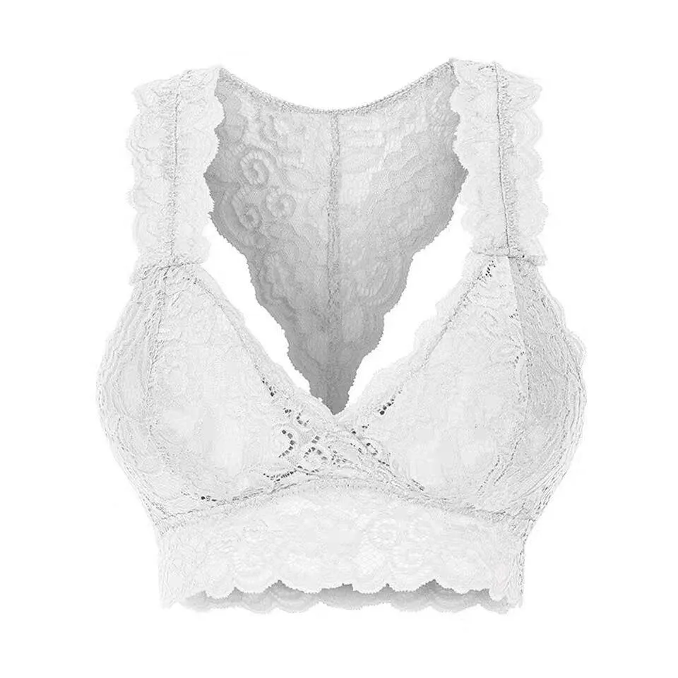 Womens Sexy Racerback Lace Bralette Bustier Breathable Crop Top Lace Bra