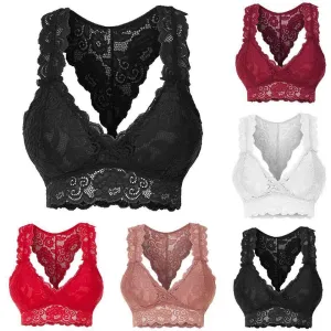 Womens Sexy Racerback Lace Bralette Bustier Breathable Crop Top Lace Bra