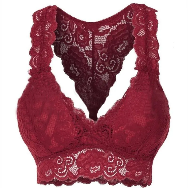 Womens Sexy Racerback Lace Bralette Bustier Breathable Crop Top Lace Bra