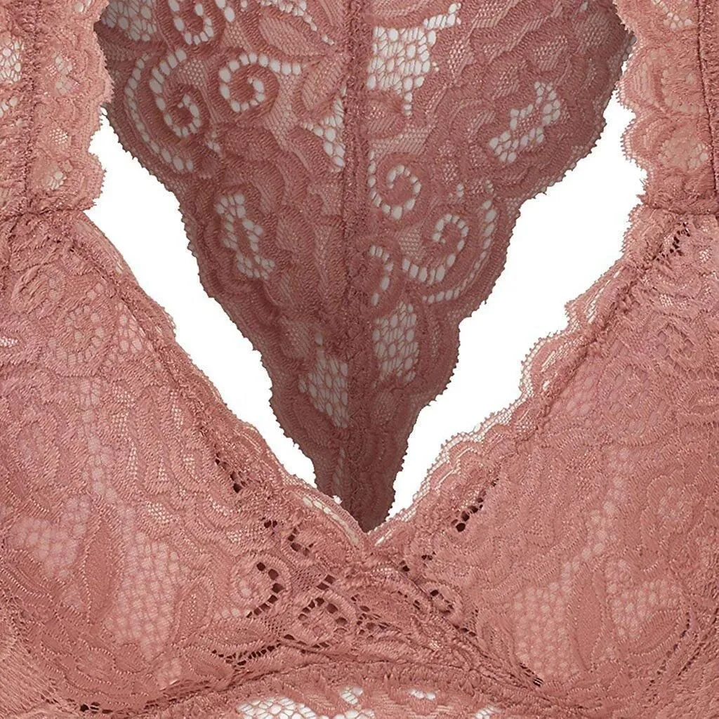 Womens Sexy Racerback Lace Bralette Bustier Breathable Crop Top Lace Bra