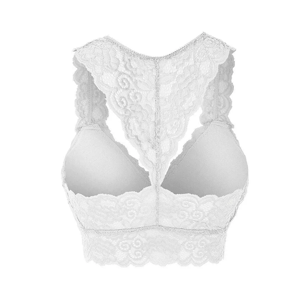 Womens Sexy Racerback Lace Bralette Bustier Breathable Crop Top Lace Bra