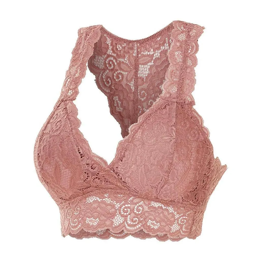 Womens Sexy Racerback Lace Bralette Bustier Breathable Crop Top Lace Bra