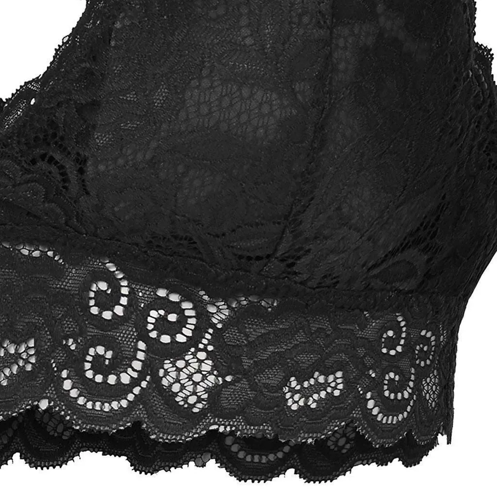Womens Sexy Racerback Lace Bralette Bustier Breathable Crop Top Lace Bra
