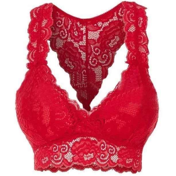 Womens Sexy Racerback Lace Bralette Bustier Breathable Crop Top Lace Bra