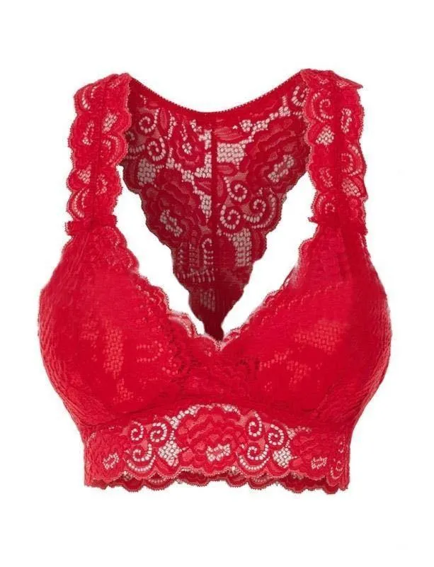 Womens Sexy Racerback Lace Bralette Bustier Breathable Crop Top Lace Bra