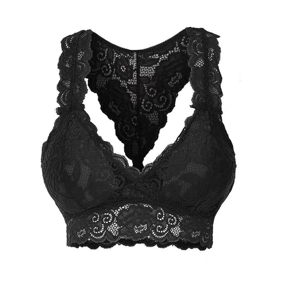 Womens Sexy Racerback Lace Bralette Bustier Breathable Crop Top Lace Bra
