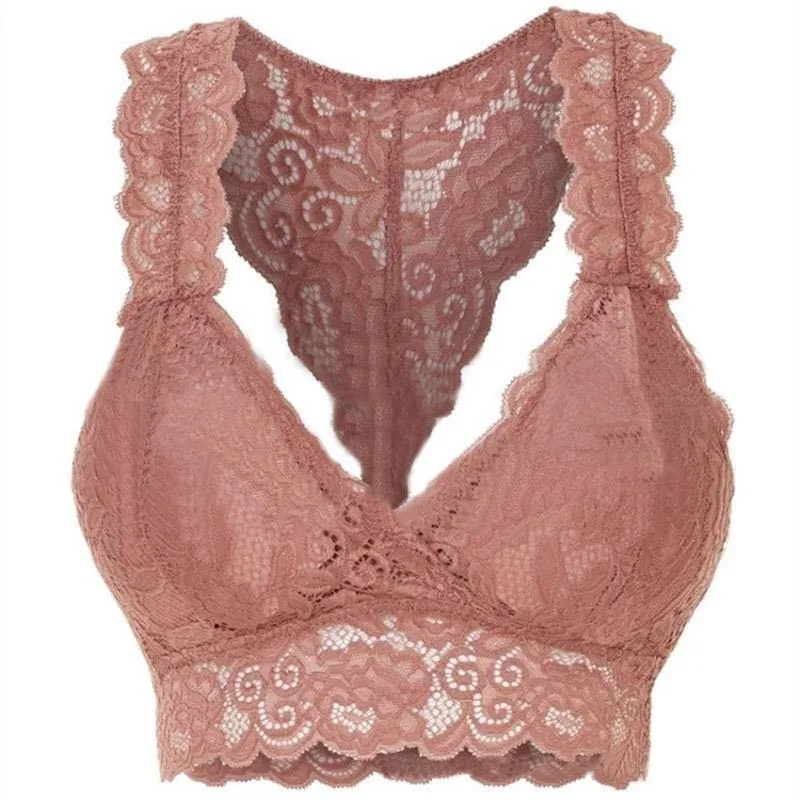 Womens Sexy Racerback Lace Bralette Bustier Breathable Crop Top Lace Bra