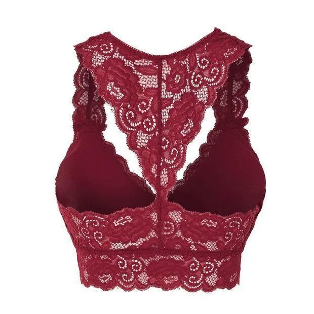Womens Sexy Racerback Lace Bralette Bustier Breathable Crop Top Lace Bra
