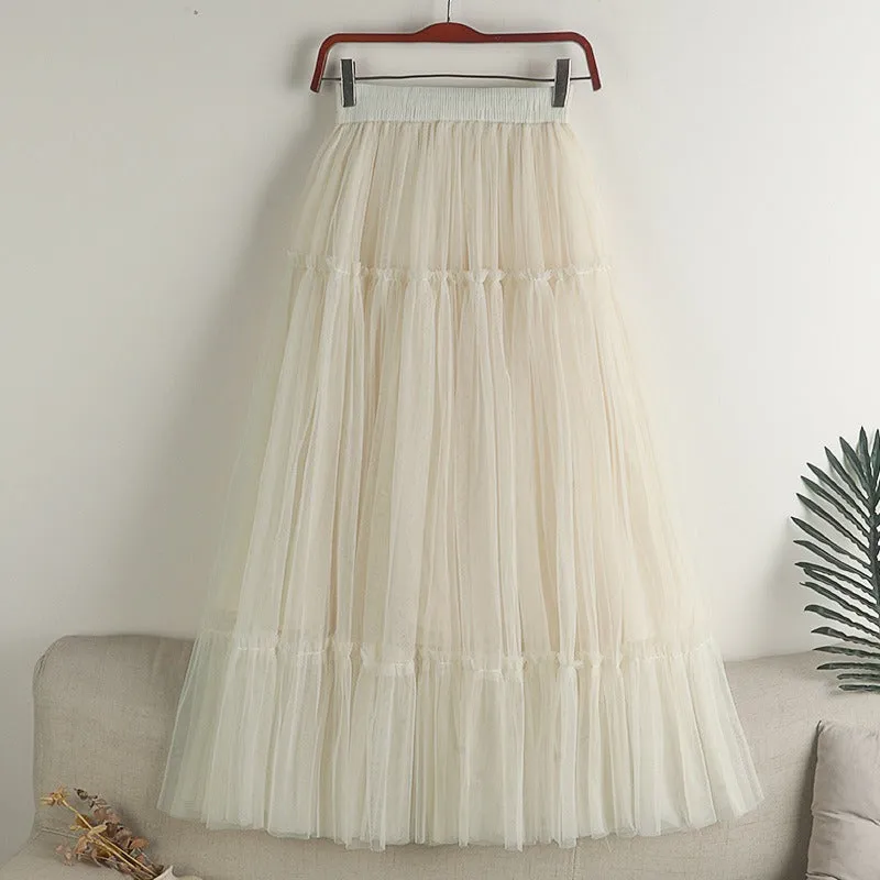 Women's Solid Color Tulle A Line Midi Long Skirts