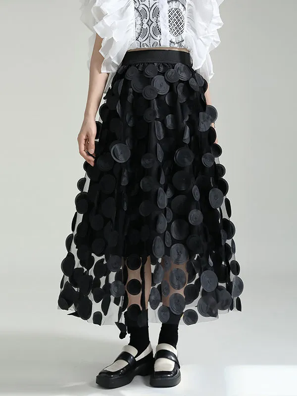 xakxx A-Line High Waisted Mesh Polka-Dot Solid Color Split-Joint Skirts Bottoms