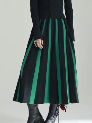 xakxx A-Line Loose Contrast Color Pleated Skirts Bottoms