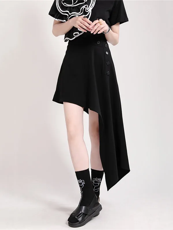 xakxx Stylish Irregular Split-Joint Black Skirt