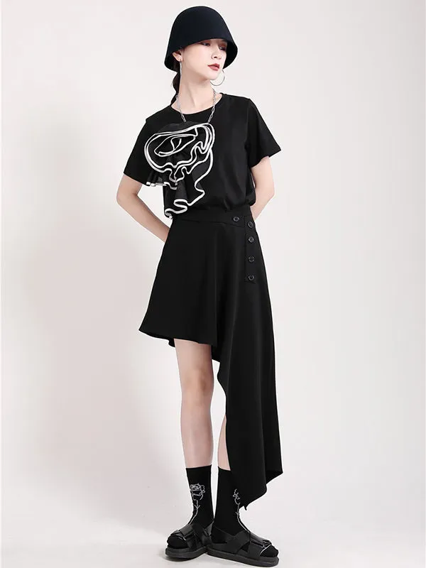 xakxx Stylish Irregular Split-Joint Black Skirt